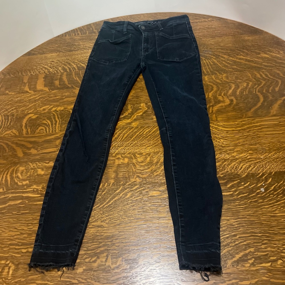 We The Free Jeans Women 27 Black Skinny Raw Hem Patch Pocket Pants